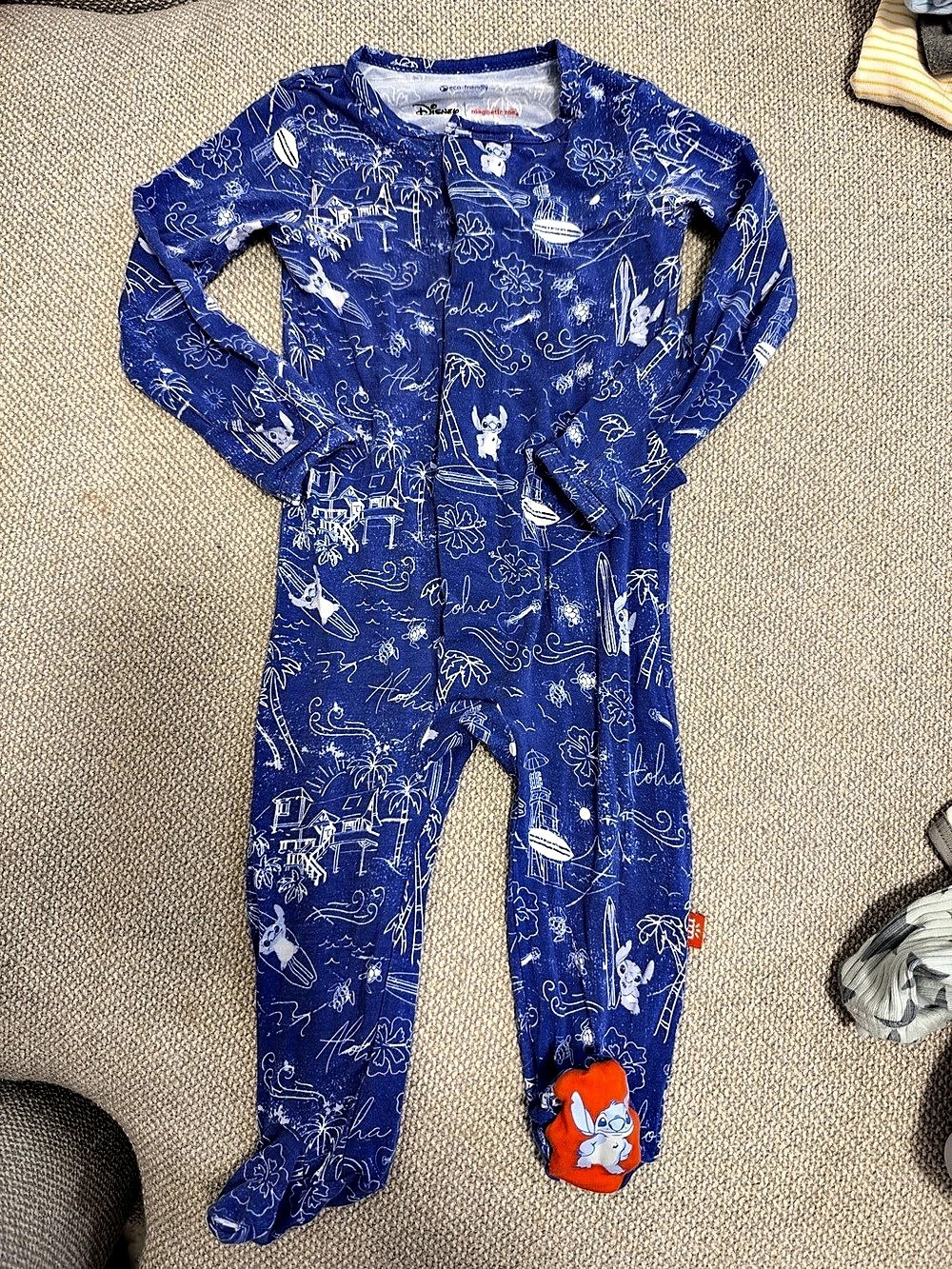 Magnetic Me Disney Blue Printed Footie Pajamas 3-6months